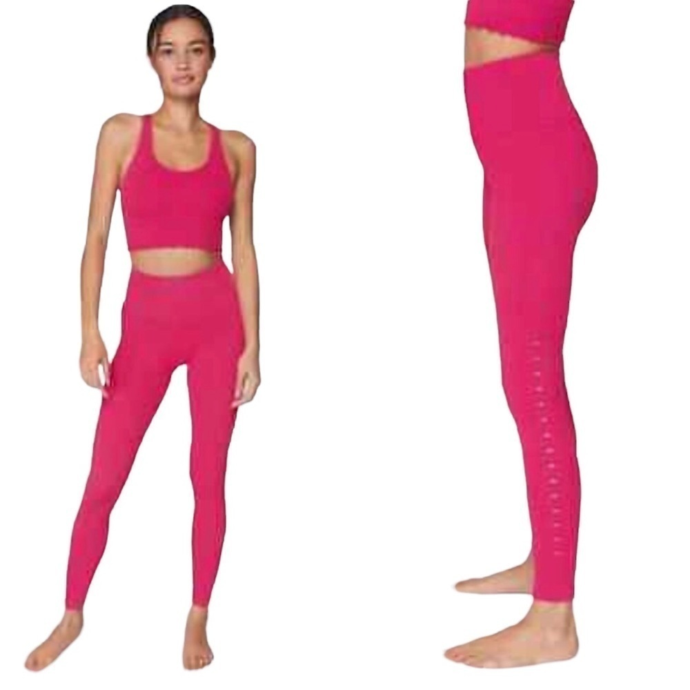 Spiritual Gangster Self Love Ribbed Legging Perforated Sides Hot Pink Size XS/S
